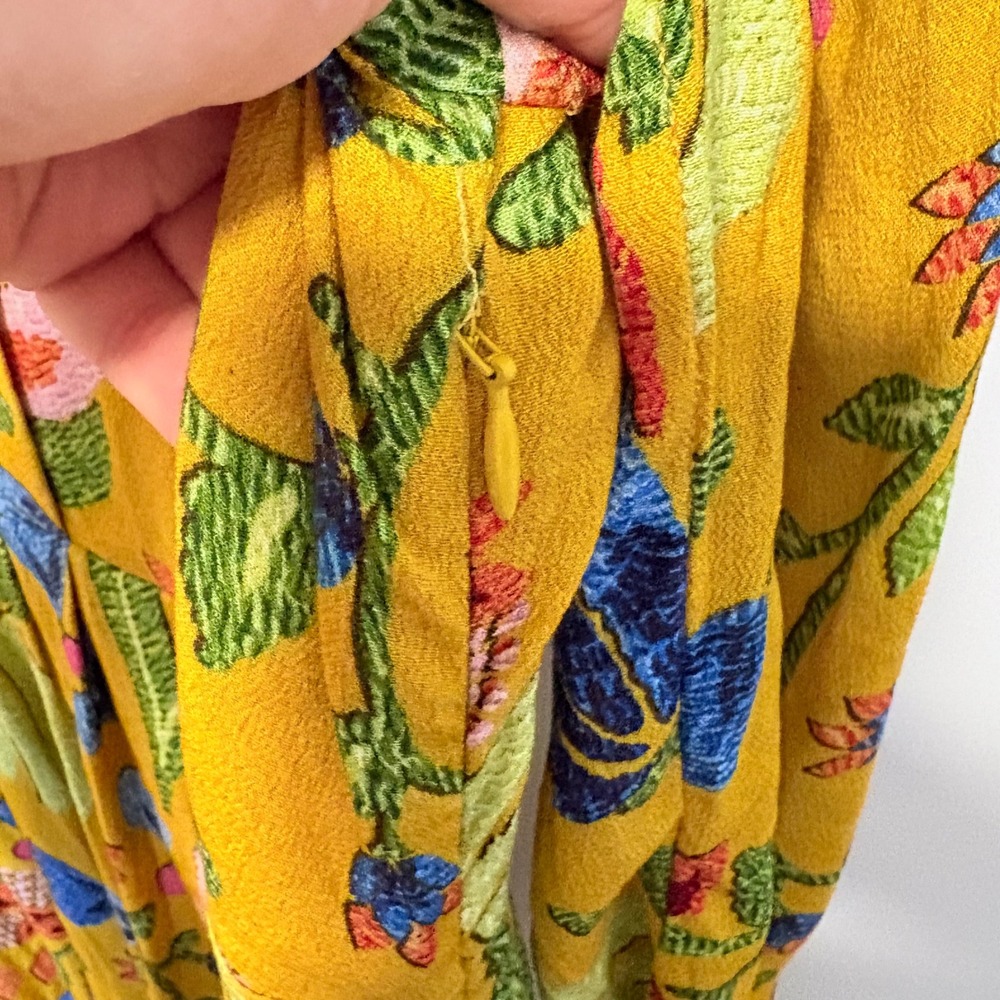 Farm Rio Tropical Floral V-NeMaxi Dress Womens Yellow Large V-Neck - Picture 11 of 12